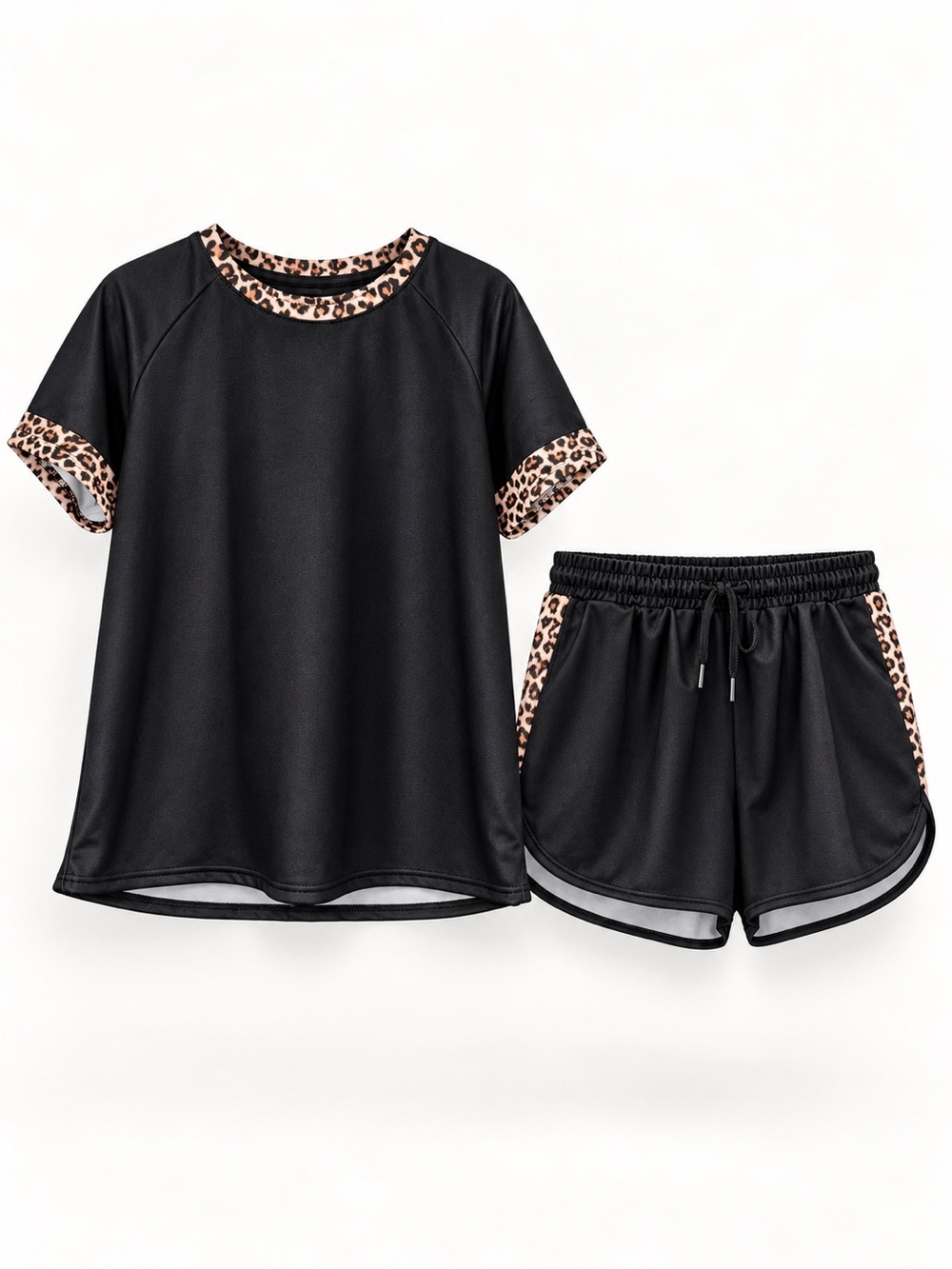 Plus Size 1XL Black Leopard Print Top & Shorts Lounge Set NWOT